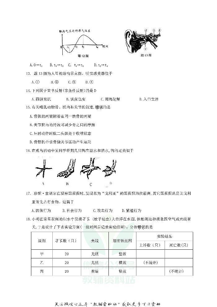 2019广东省汕头市中考生物真题及答案03