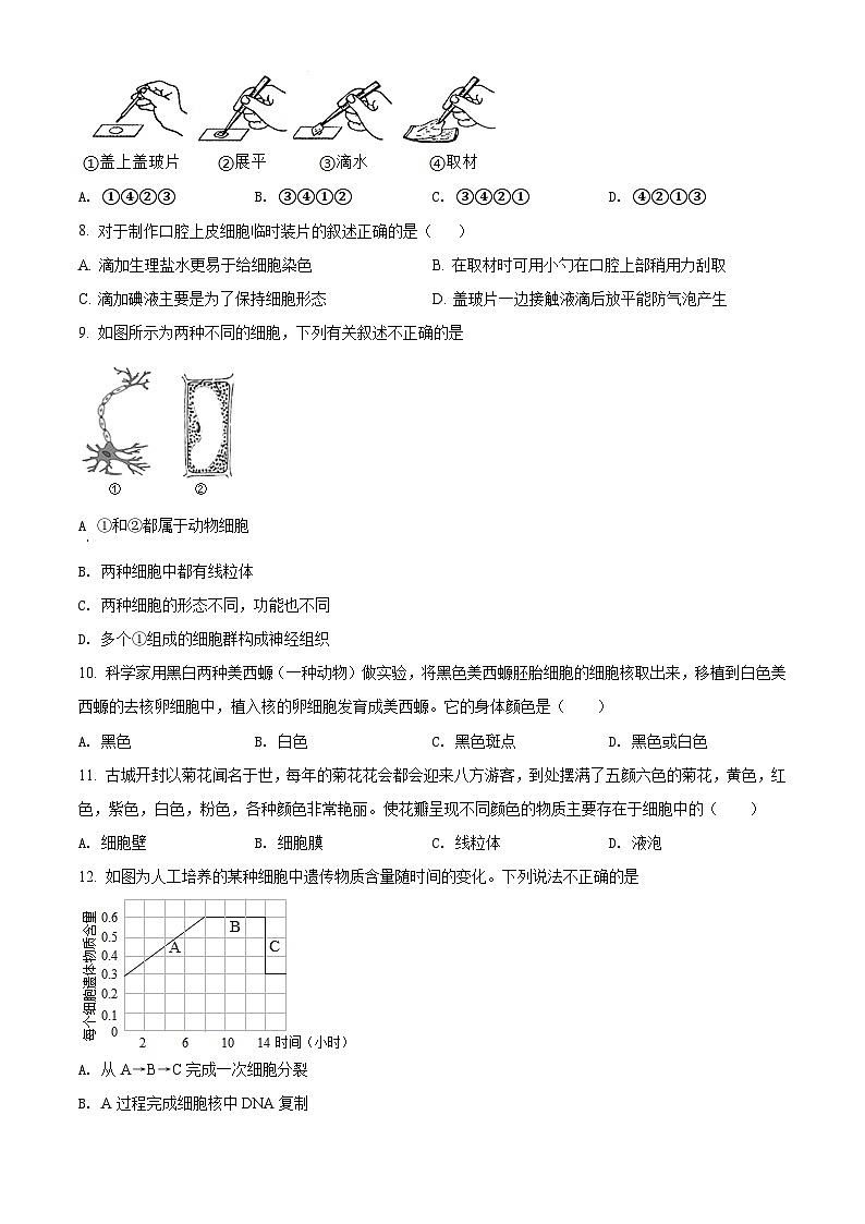 精品解析：河南省郑州市第八中学2021-2022学年七年级上学期期末生物试题02