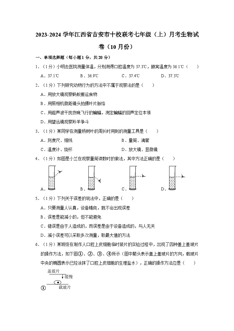 2023-2024学年江西省吉安市十校联考七年级（上）月考生物试卷（10月份）第1页