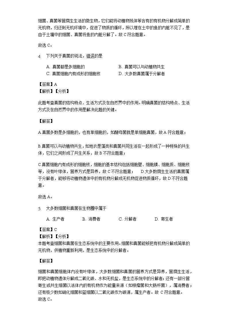 人教版八年级生物上册5.4.4 细菌和真菌在自然界中的作用练习（含解析）教师用卷第2页