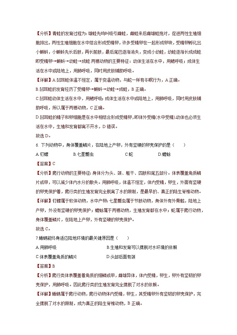 5.15 两栖动物和爬行动物（分层练习）（解析版）第3页