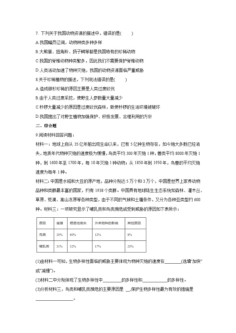 6.3+保护生物的多样性（同步课件+同步练习）-2023-2024学年八年级生物上册同步精品课堂（人教版）02