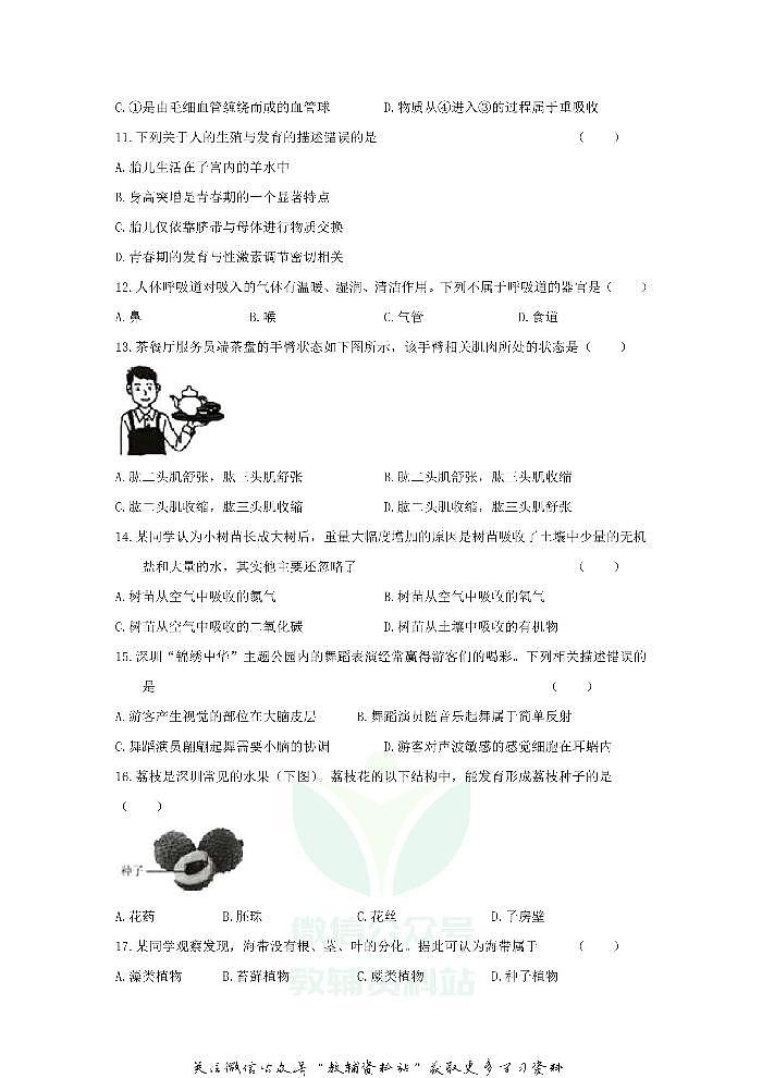 2020广东省深圳市中考生物真题及答案03