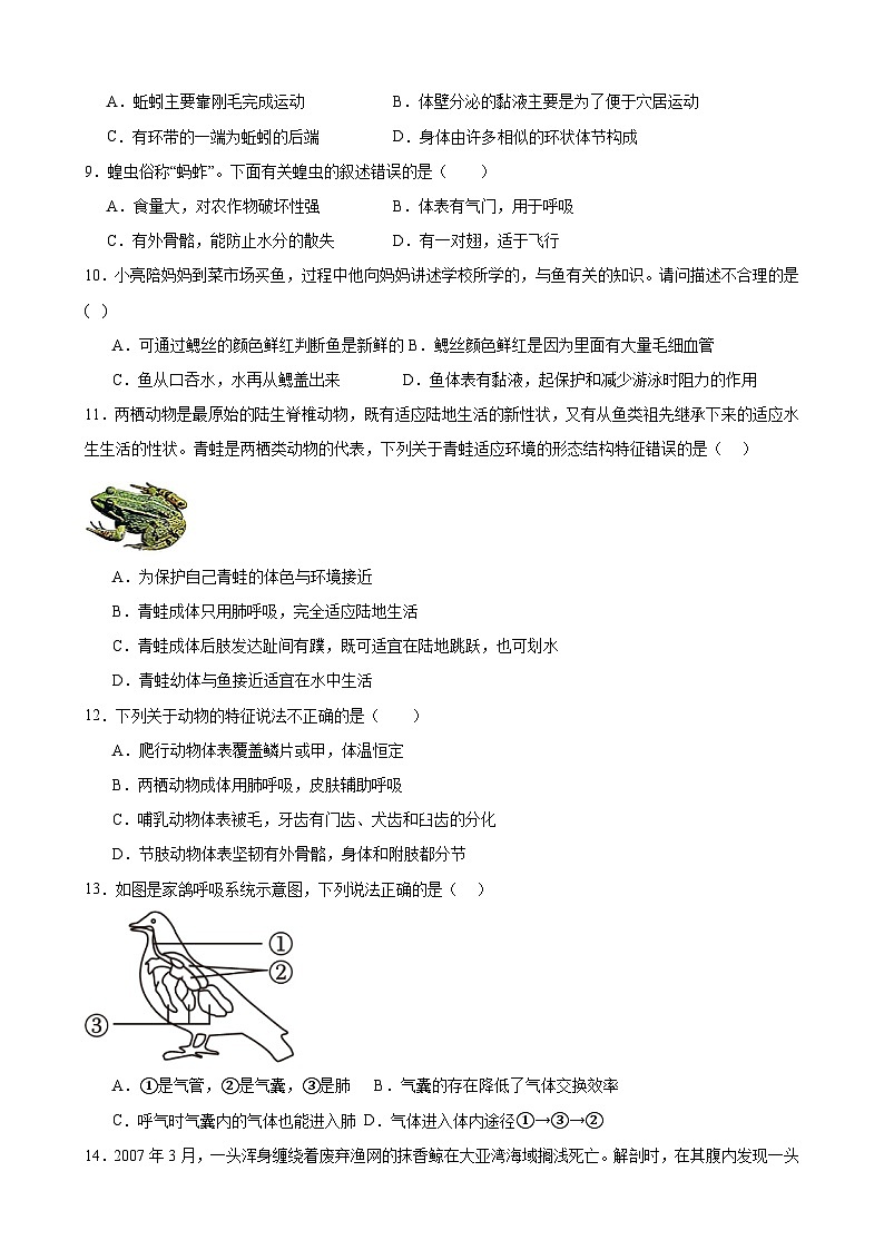 河南省南阳市淅川县县高附中集团2023-2024学年八年级上学期10月月考联考生物试题第2页