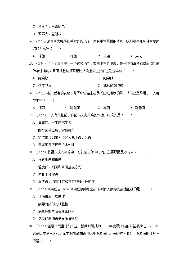 2023-2024学年黑龙江省绥化市明水二中七年级（上）月考生物试卷（10月份）03