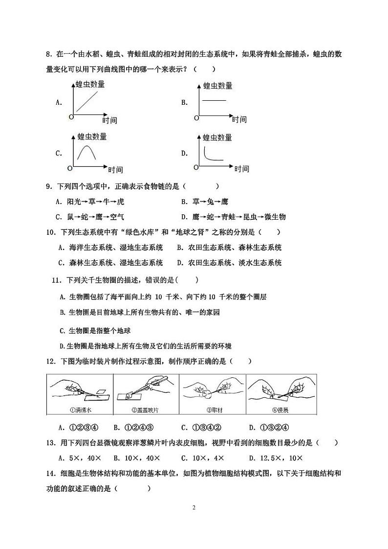 湖南省衡阳市祁东县育贤中学2023-2024学年七年级上学期期中考试生物试题第2页