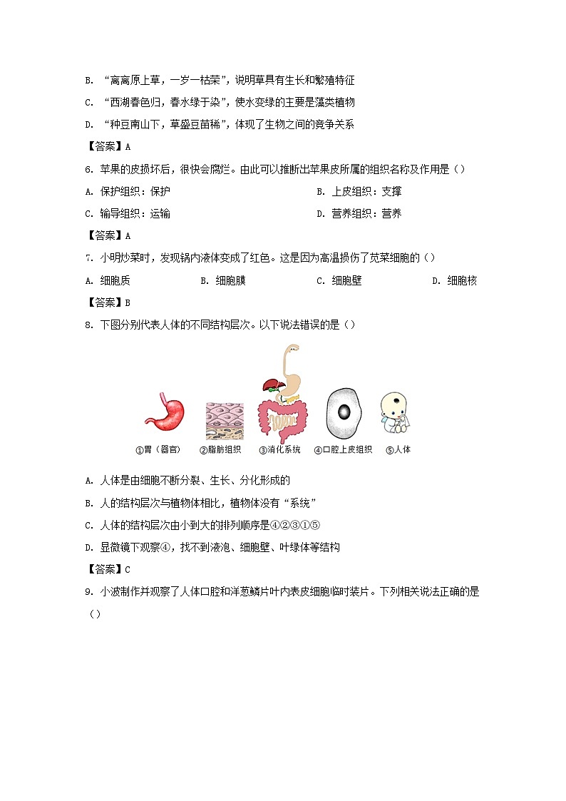 2022-2023学年广东深圳罗湖区七年级上册期末生物试卷及答案第2页
