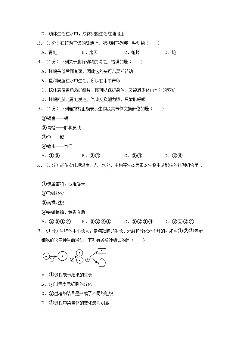 湖北省宜昌市宜都市西湖中学2023-2024学年八年级上学期10月份月考生物试卷第3页