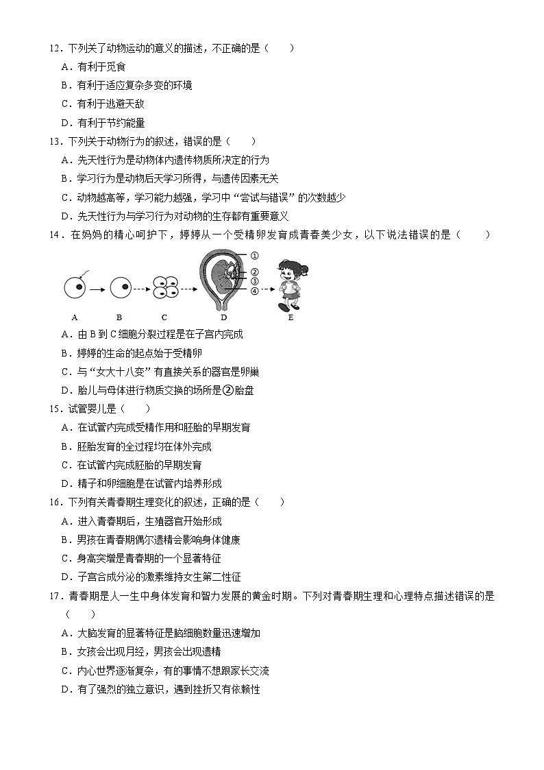 北京市朝阳区外国语学校2022--2023学年八年级上学期期中生物试题第3页