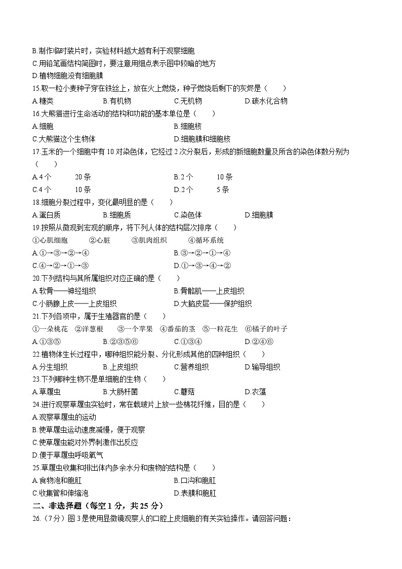 吉林省白城市通榆县第九中学校联考2023-2024学年七年级上学期期中生物试题第3页