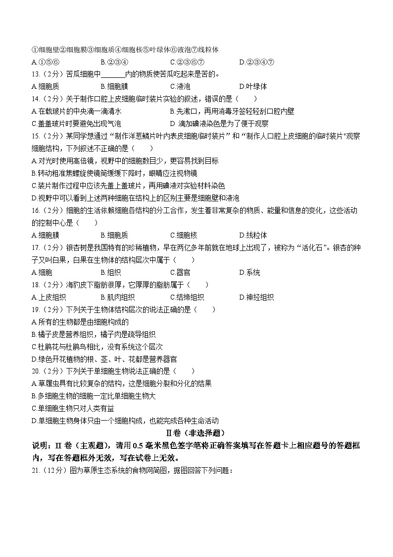 四川省眉山市仁寿县城区初中学校2023-2024学年七年级上学期期中生物试题03