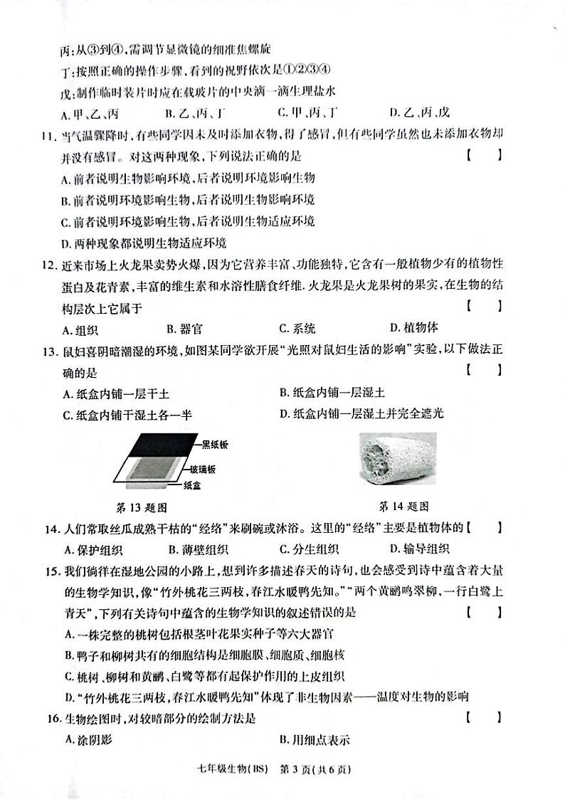 河南省新乡市卫辉市2023-2024学年七年级上学期期中生物试题第3页