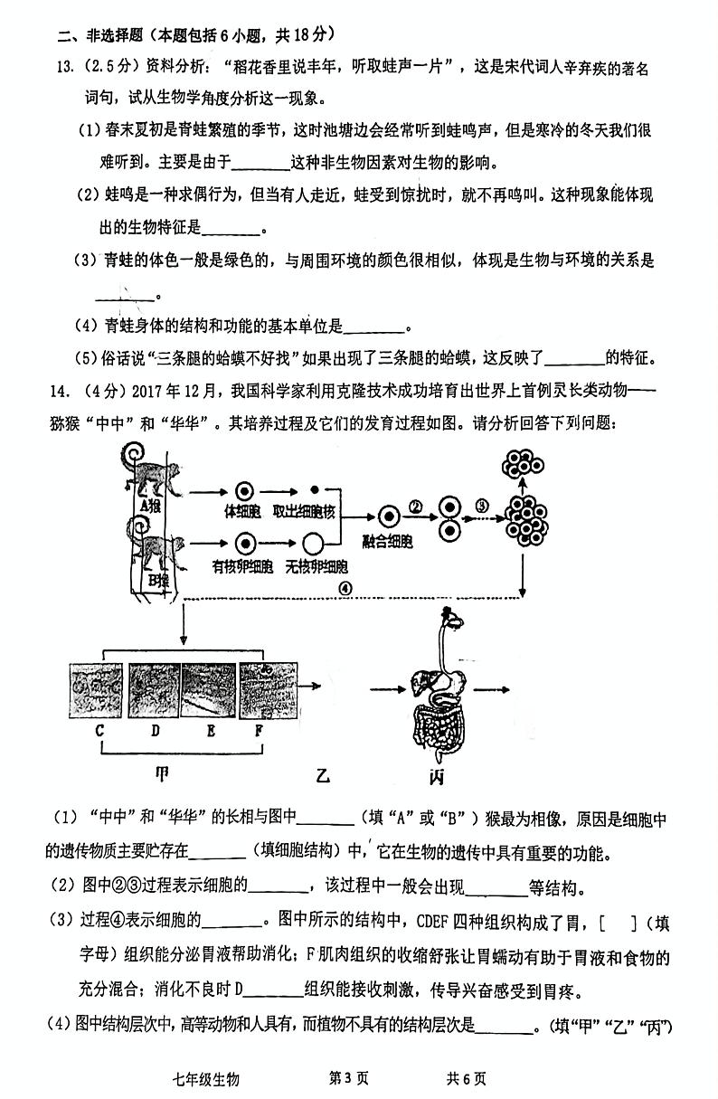 辽宁省沈阳市第七中学2023-2024学年七年级上学期期中考试生物试卷第3页