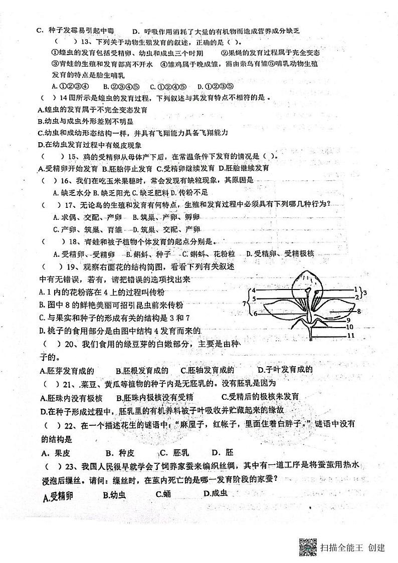 四川省内江市市中区全安镇初级中学校2023-2024学年八年级上学期期中生物试题第2页