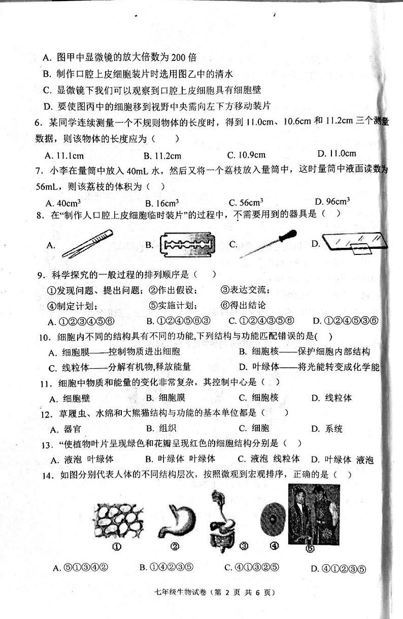 河北省唐山市丰润区2023-2024学年七年级上学期期中生物试题02