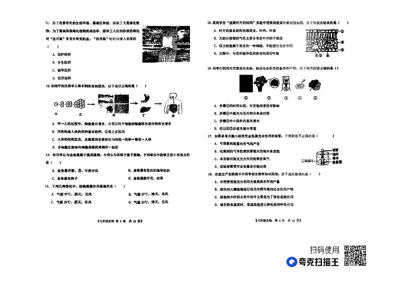 山东省德州市第五中学2023-2024学年七年级上学期期中考试生物试题02