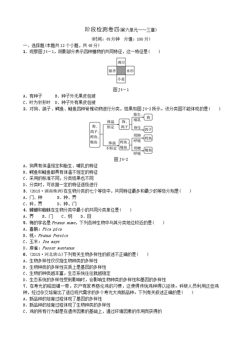 人教版生物八年级上册 第六单元第一~三章 单元测试01