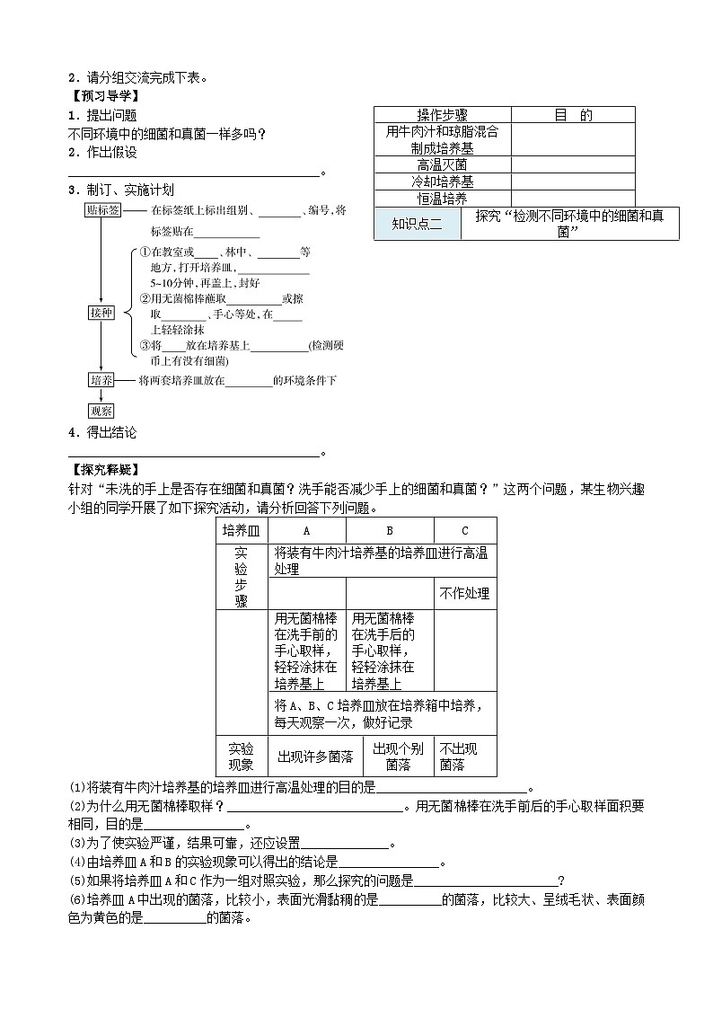 人教版生物八年级上册 第五单元第四章第一节　细菌和真菌的分布学案02