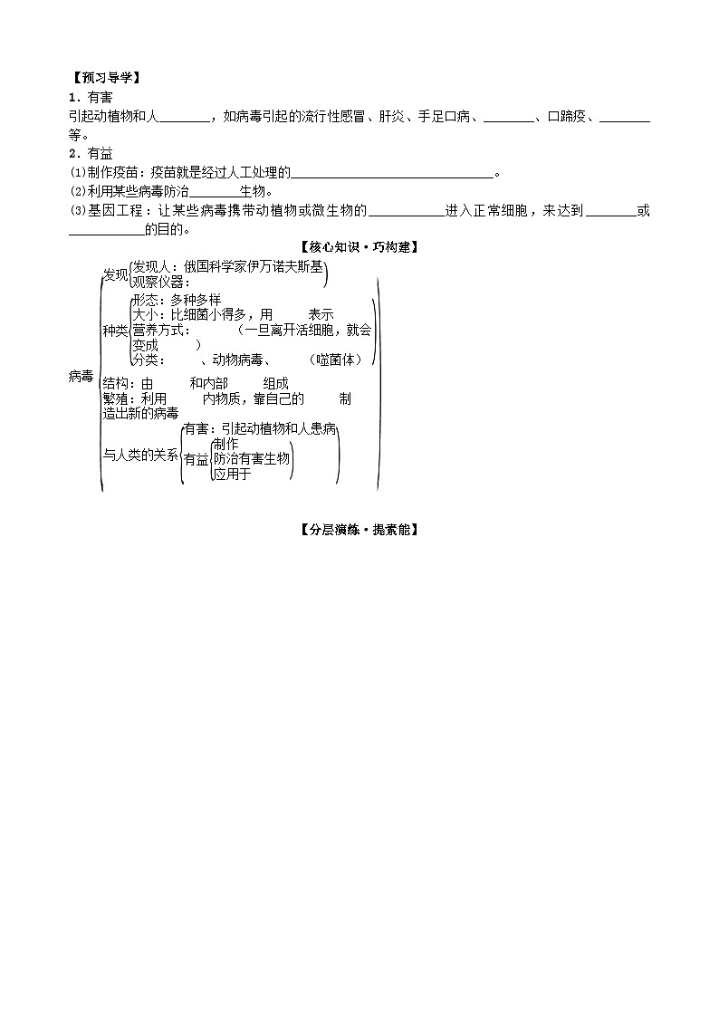 人教版生物八年级上册 第五单元第五章　病毒学案02