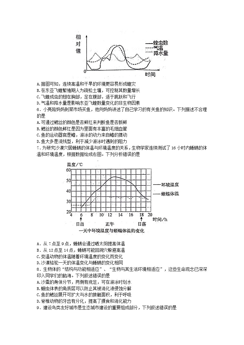 山东省泰安市肥城市2023-2024学年八年级上学期期中考试生物试题02