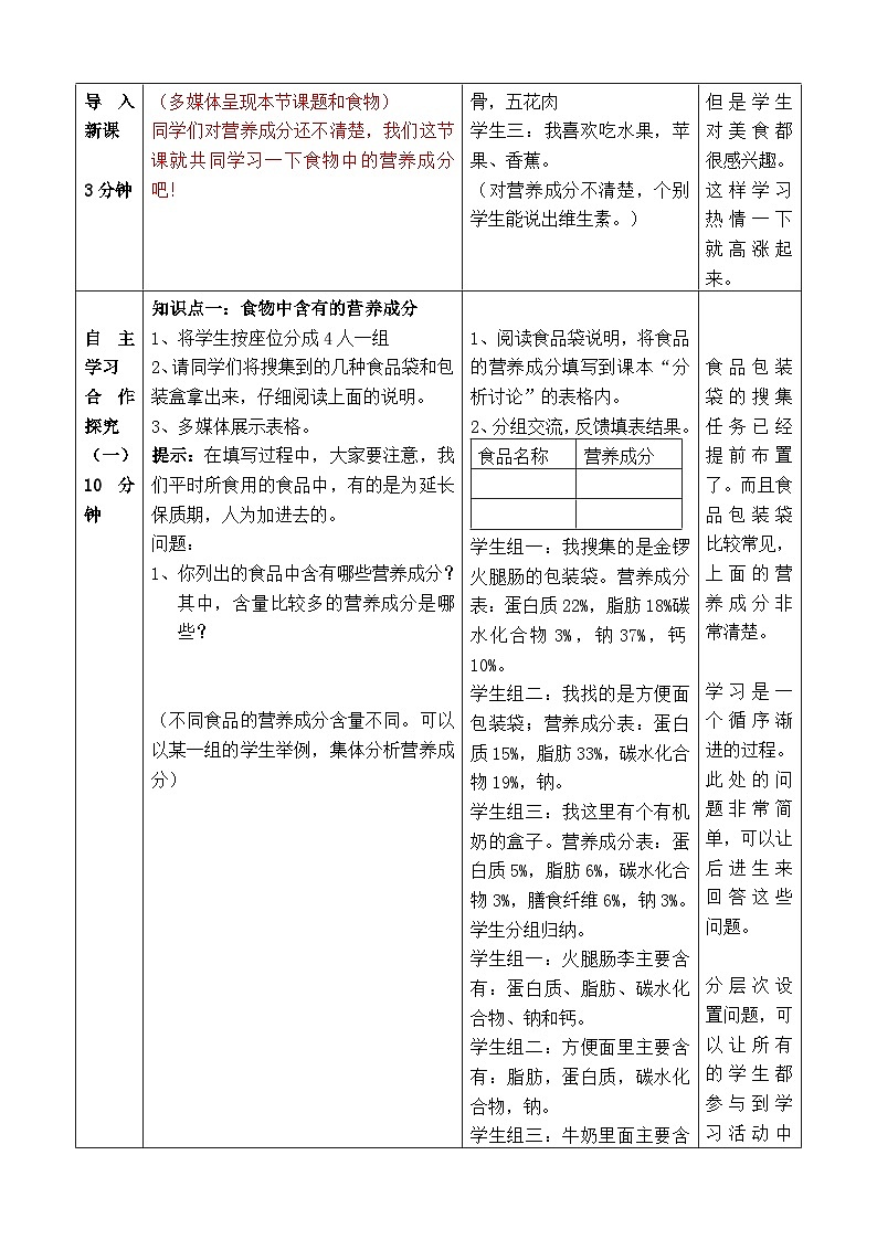 济南版生物七下第三单元第一章第一节食物的营养成分（1）教案02