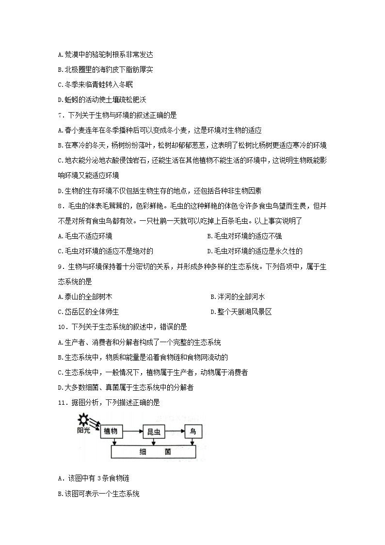 山东省泰安市岱岳区2023-2024学年六年级上学期期中生物试题（word版含答案）02