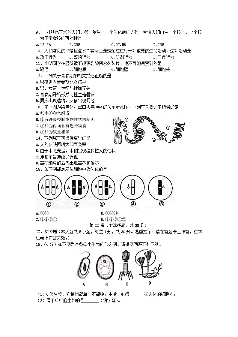 广西壮族自治区贵港市覃塘区2023-2024学年八年级上学期期中考试生物试题（word版含答案）02