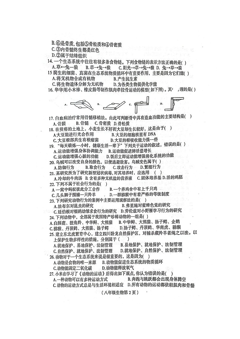 海南省省直辖县级行政单位临高县2023-2024学年八年级上学期期中生物试题第2页