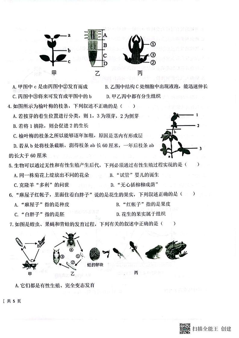 山东省德州市天衢新区2023-2024学年八年级上学期期中考试生物试题第2页