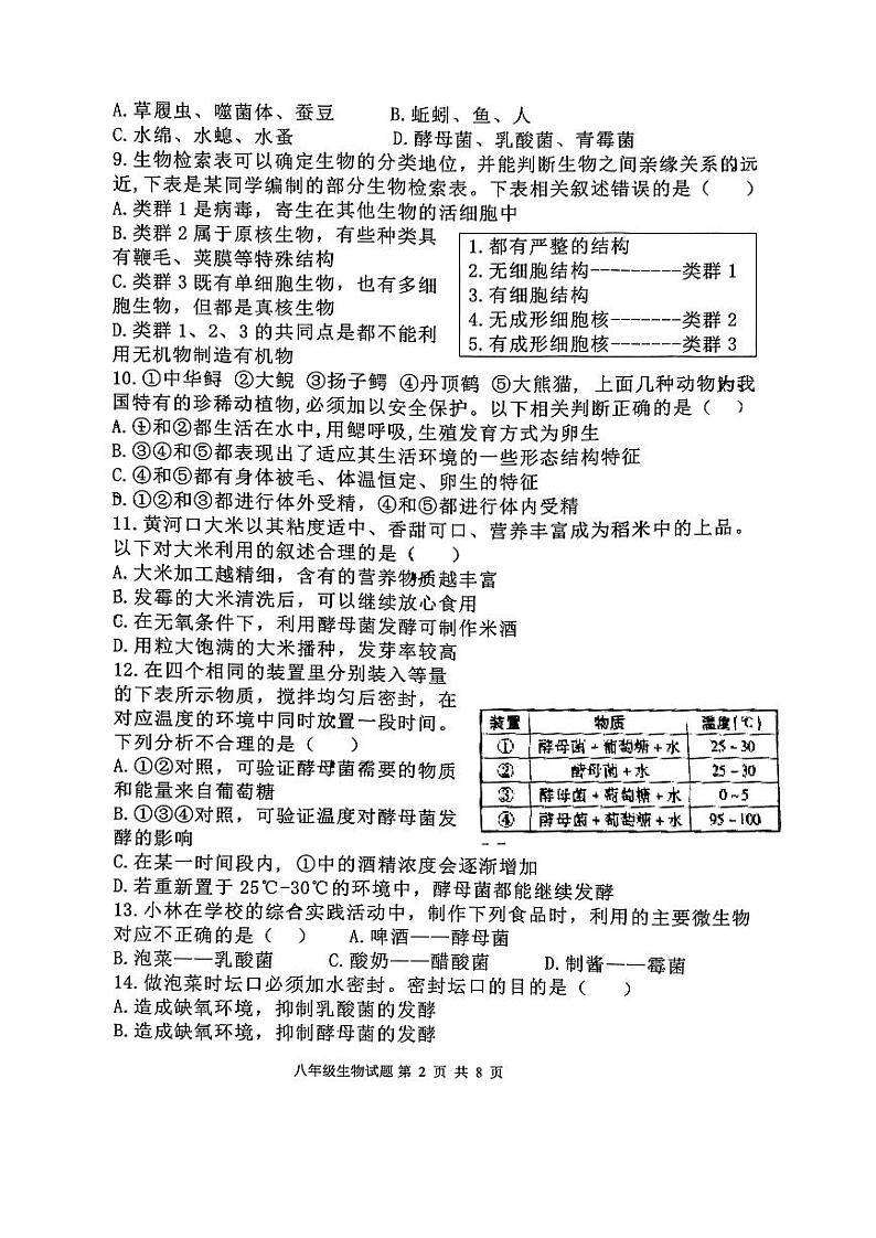 山东省日照市曲阜师范大学附属实验学校2023-2024学年八年级上学期期中考试生物试卷02