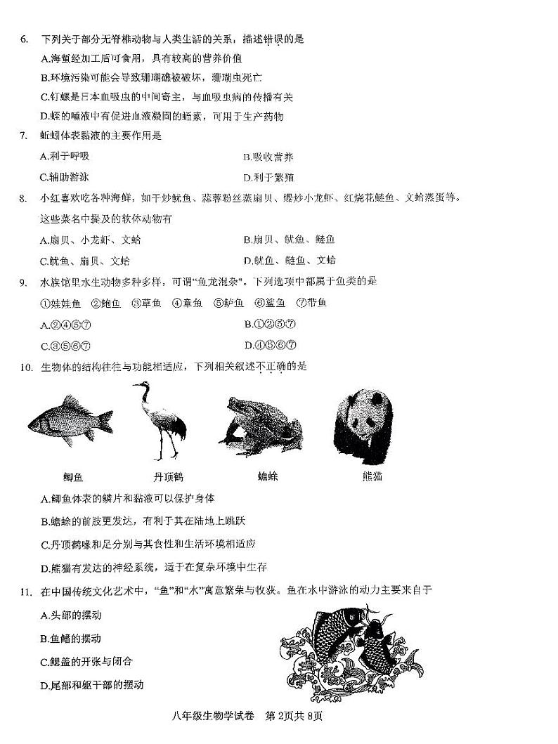 广东深圳市福田区莲花中学2023-2024学年八年级上学期期中生物学试题第2页