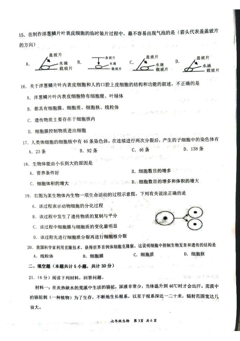 江西省赣州市崇义县2023-2024学年七年级上学期期中生物试题第3页