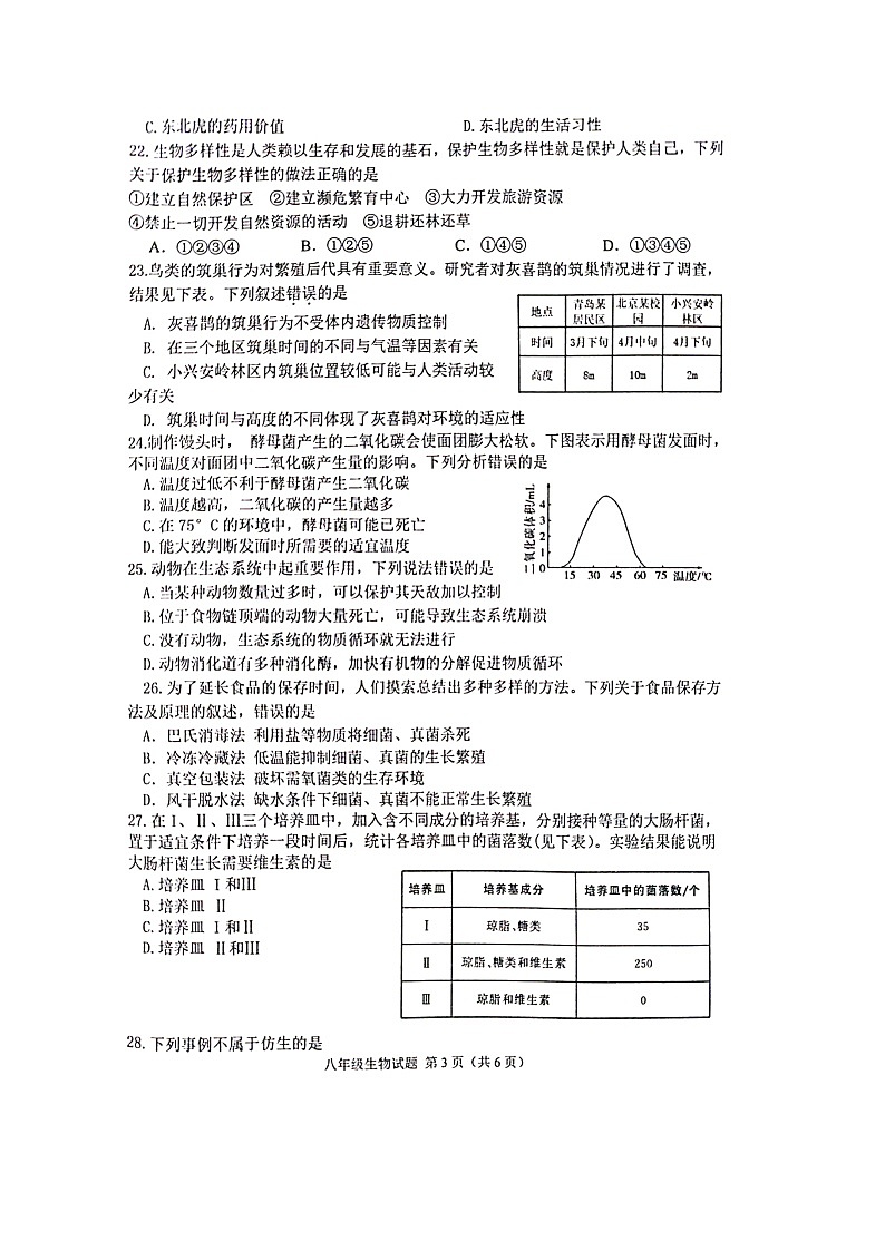 山东省日照市莒县2023-2024学年八年级上学期期中考试生物试题第3页
