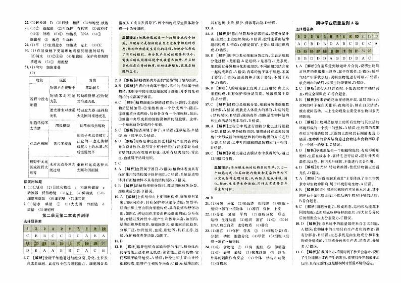 人教版版七年级上册《生物学》第三单元（第二章）综合质量评测卷A卷【含参考答案】03