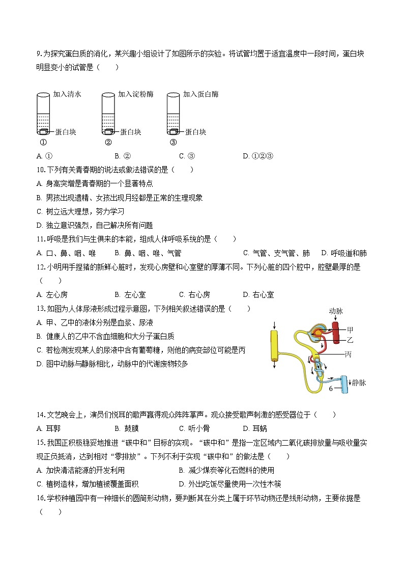 2022-2023学年广东省汕尾市八年级（下）期末生物试卷（含答案解析）第2页