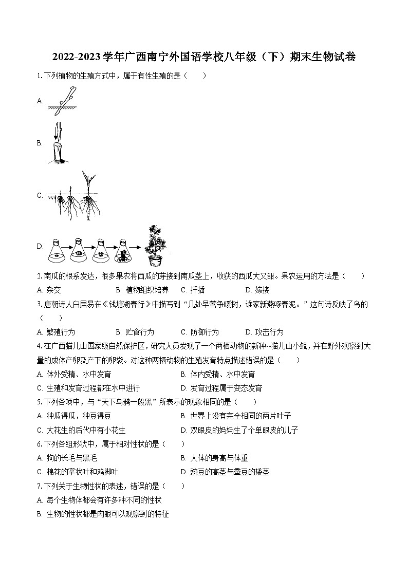 2022-2023学年广西南宁外国语学校八年级（下）期末生物试卷（含答案解析）01