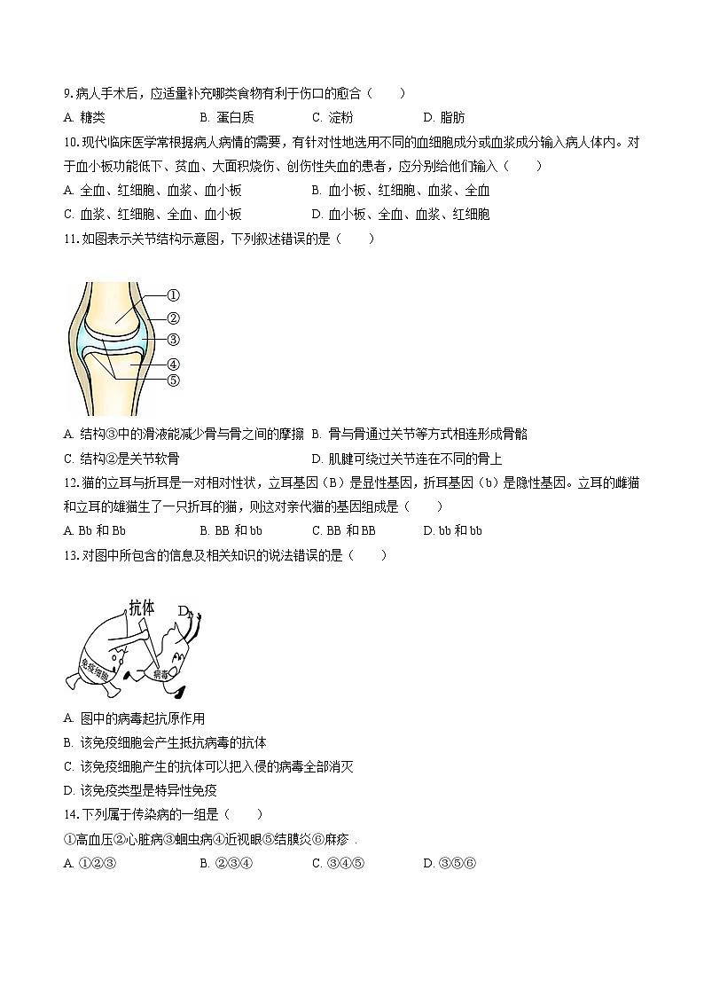 2022-2023学年吉林省松原市乾安县八年级（下）期末生物试卷（含答案解析）02