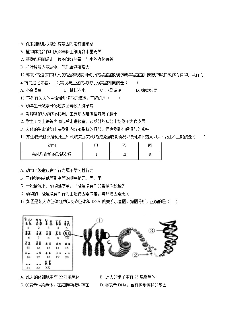 2022-2023学年山东省济宁市嘉祥县八年级（下）期末生物试卷（含答案解析）02