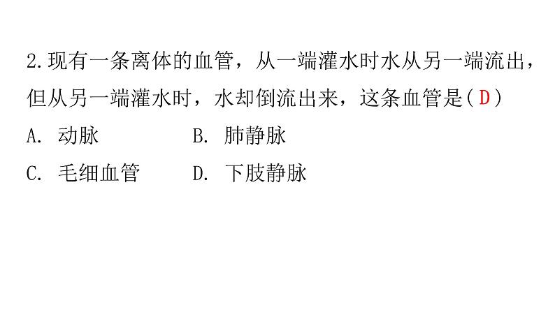 人教版七年级生物下册第四章第二节血流的管道——血管作业课件04