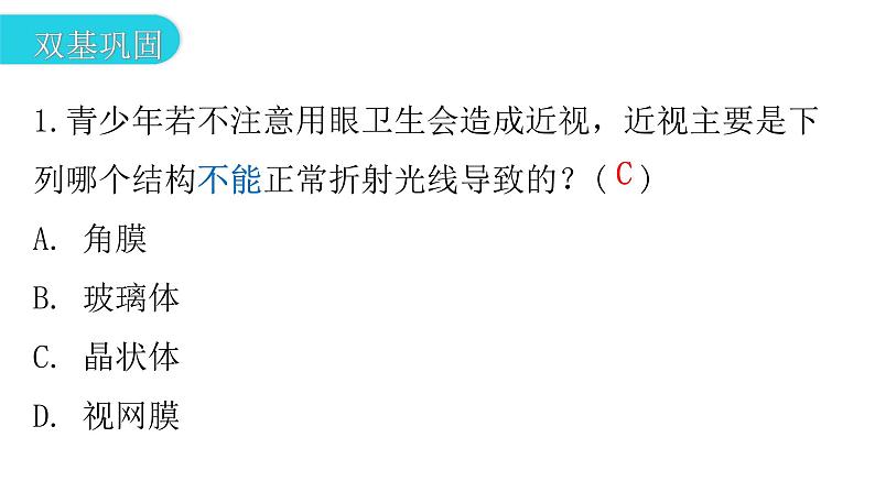 人教版七年级生物下册第六章第一节人体对外界环境的感知作业课件03