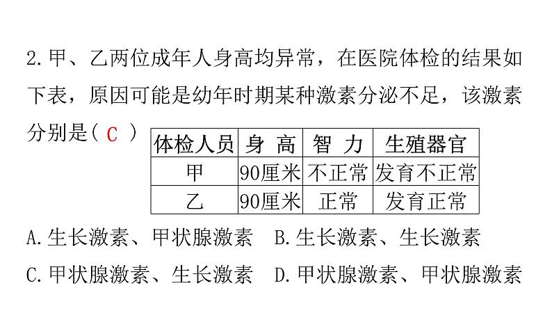 人教版七年级生物下册第六章第四节激素调节作业课件04