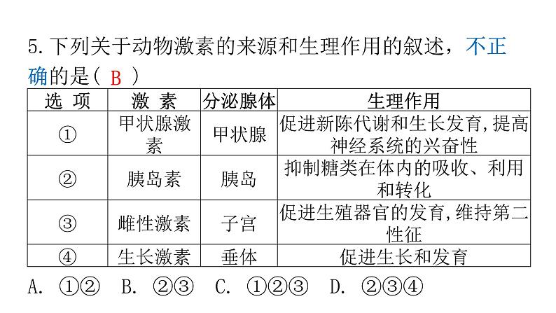 人教版七年级生物下册第六章第四节激素调节作业课件07