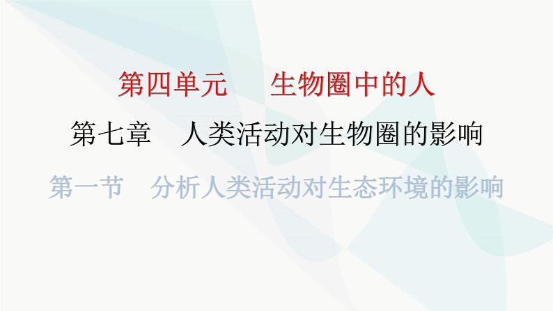 人教版七年级生物下册第七章第一节分析人类活动对生态环境的影响作业课件01