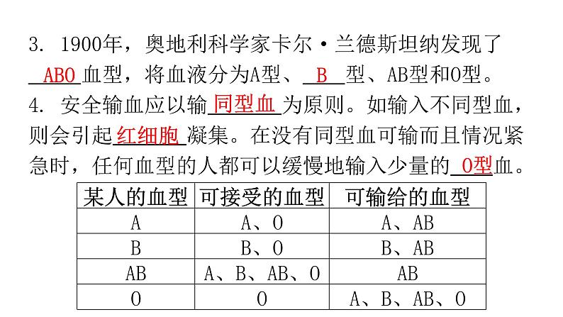 人教版七年级生物下册第四章第四节输血与血型课件06