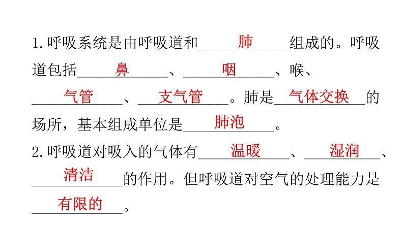 人教版七年级生物下册第三章人体的呼吸练习课件02