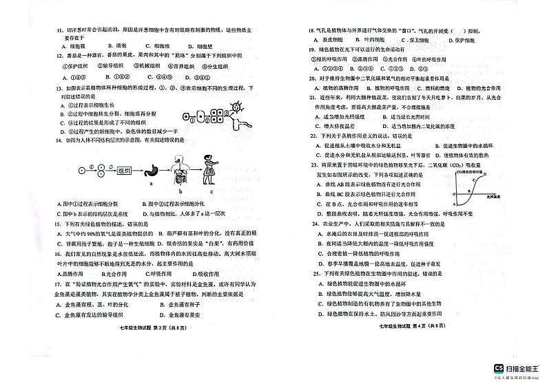 山东省济南市章丘区2023-2024学年七年级上学期期中生物试题第2页