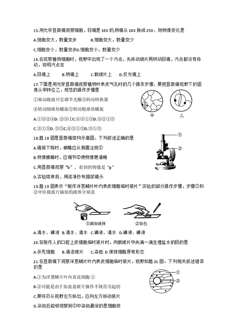 广东省东莞市石碣新民学校2023-2024学年七年级上学期期中教学检测生物试卷03