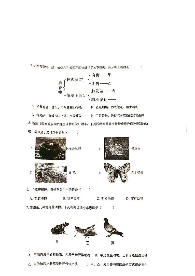 内蒙古赤峰市松山区2023-2024学年八年级上学期期中生物试题02