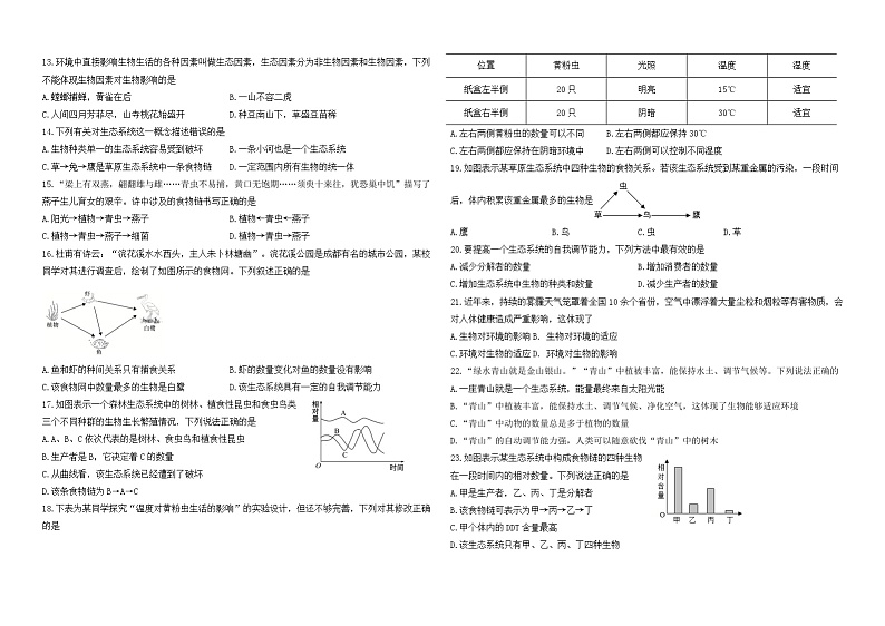 六年级期中考试生物试题第2页