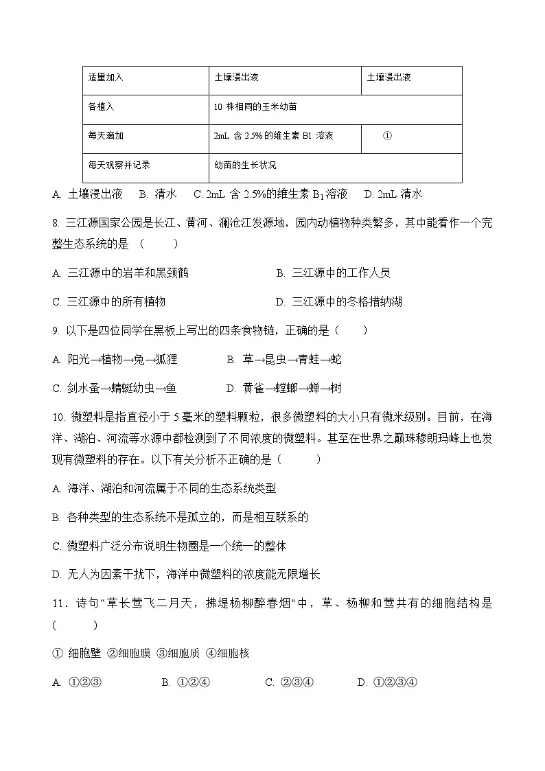 四川省自贡市第二十八中学校2023-2024学年七年级上学期期中考试生物试题02